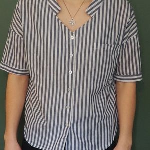Blue and White Striped Button Down